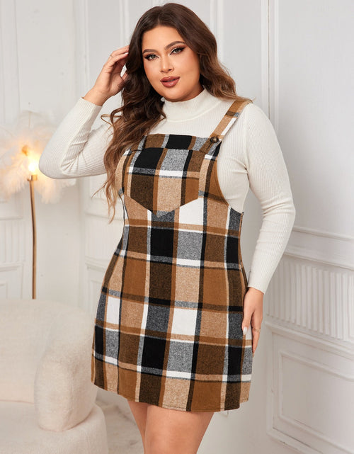 Load image into Gallery viewer, Honey Plus Size Plaid Wide Strap Overall Dress
