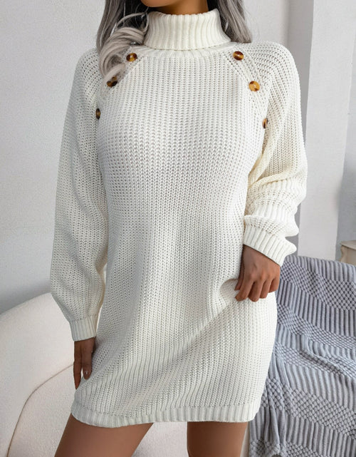 Load image into Gallery viewer, Decorative Button Turtleneck Sweater Dress
