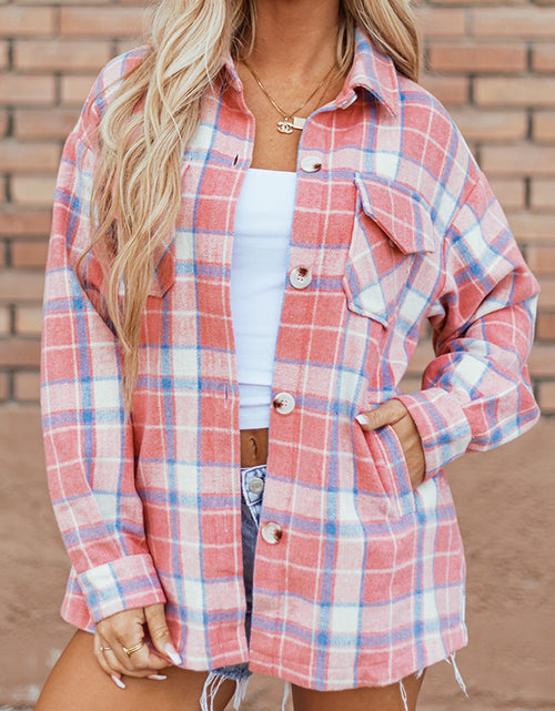 Load image into Gallery viewer, Plaid Button Up Long Sleeve Shacket
