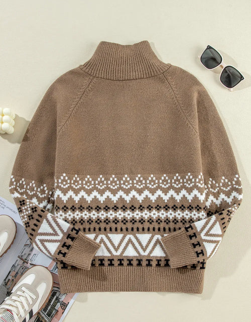 Load image into Gallery viewer, Zip Up Long Sleeve Geometric Cardigan
