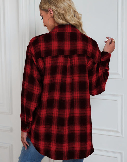 Load image into Gallery viewer, Plaid Button Up Dropped Shoulder Outerwear
