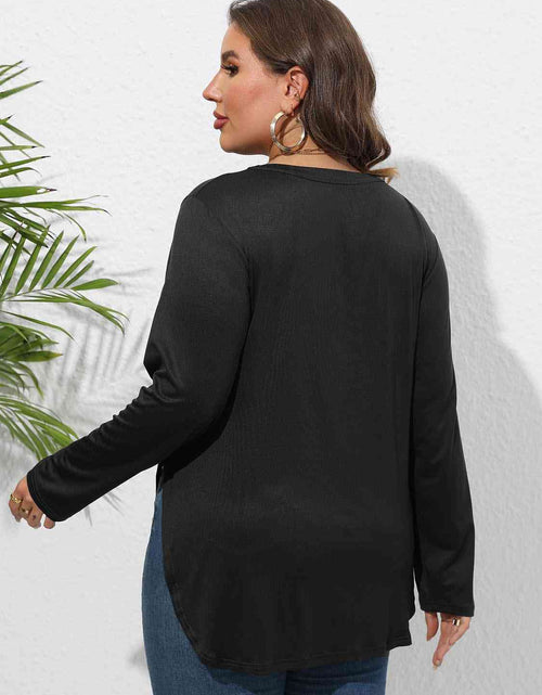 Load image into Gallery viewer, Plus Size Round Neck Long Sleeve Slit T-Shirt
