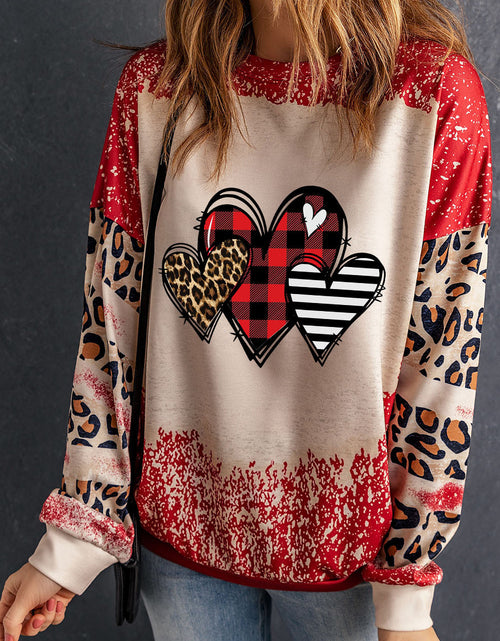 Load image into Gallery viewer, Heart Leopard Round Neck Sweatshirt
