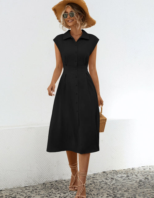 Load image into Gallery viewer, Button Up Cap Sleeve Midi Dress
