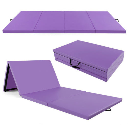 Load image into Gallery viewer, 4-Panel PU Leather Folding Exercise Mat with Carrying Handles-Purple
