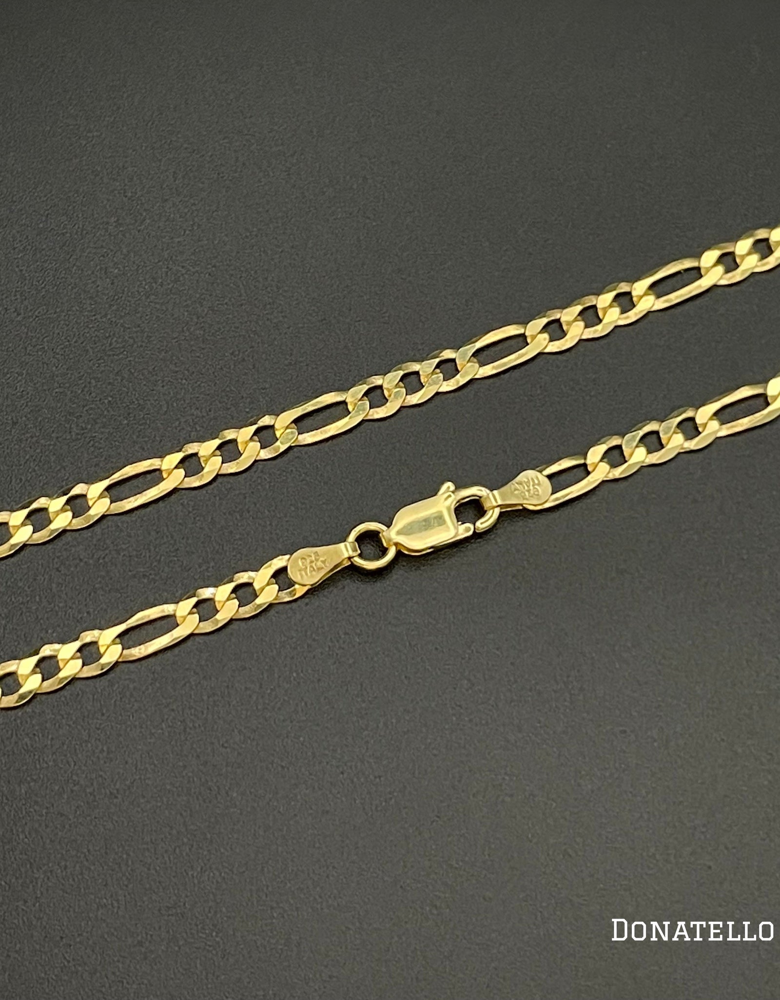 Sterling Silver 925 Figaro Link Chain 3.5MM, 16"-24", Figaro Chain Necklace, 14K Yellow Gold Plated Italian Made Sterling Silver 925 Unisex Chain by Donatello Gian