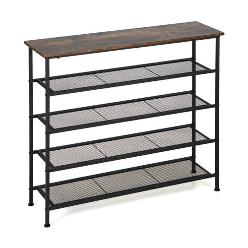 Load image into Gallery viewer, Industrial Adjustable 5-Tier Metal Shoe Rack with 4 Shelves for 16-20 Pairs
