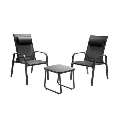Load image into Gallery viewer, 3 Pieces Patio Bistro Furniture Set with Adjustable Backrest-Black
