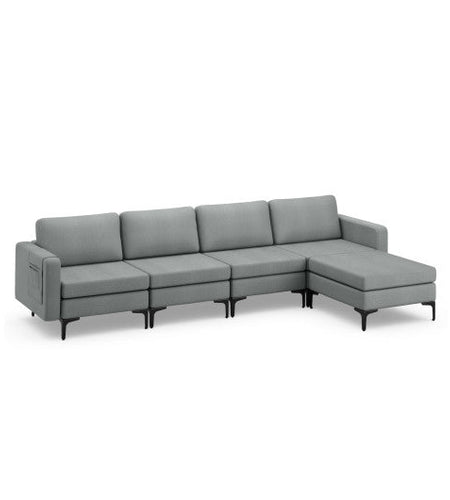 1/2/3/4-Seat Convertible Sectional Sofa with Reversible Ottoman-4-Seat L-shaped with 2 USB Ports