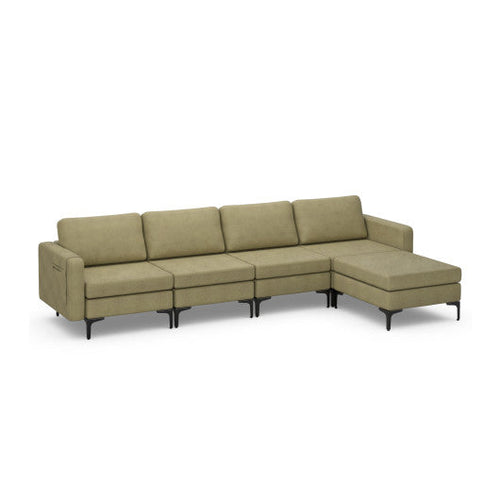 Load image into Gallery viewer, Modular L-shaped Sectional Sofa with Reversible Ottoman and 2 USB Ports-Green
