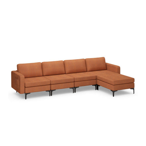 Load image into Gallery viewer, Modular L-shaped Sectional Sofa with Reversible Ottoman and 2 USB Ports-Orange

