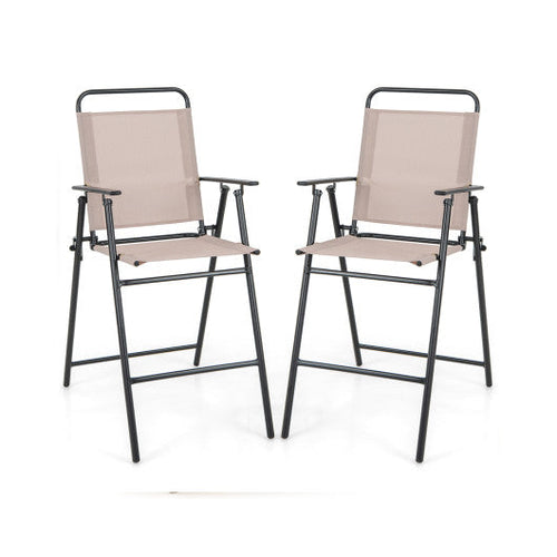 Load image into Gallery viewer, Set of 2 Patio Folding Bar-Height Chairs with Armrests and Quick-Drying Seat-Beige
