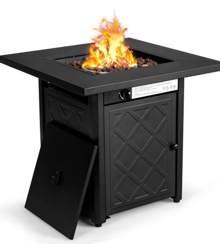 28 Inch Propane 50 000 BTU Patio Square Gas Fireplace with Lava Rock-Black