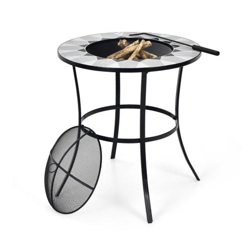 Load image into Gallery viewer, 23.5 Inches Round Fire Pit Table with Mesh Cover and Fire Poker

