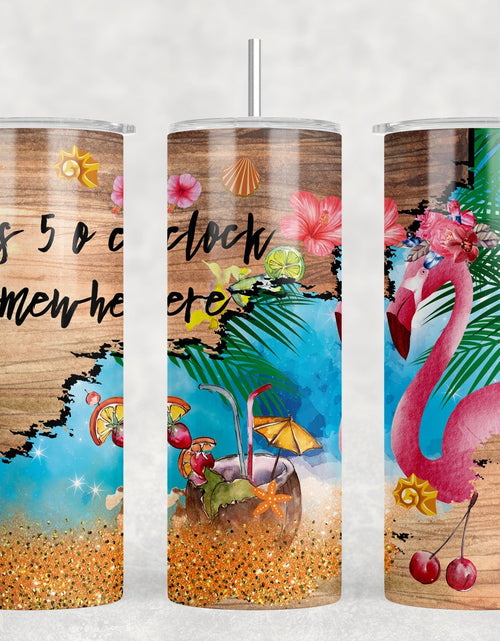Load image into Gallery viewer, Flamingo Five O'Clock Somewhere|Skinny Tumbler|Optional Bluetooth Speaker| Speaker Color Varies by Rowdy Ridge Co
