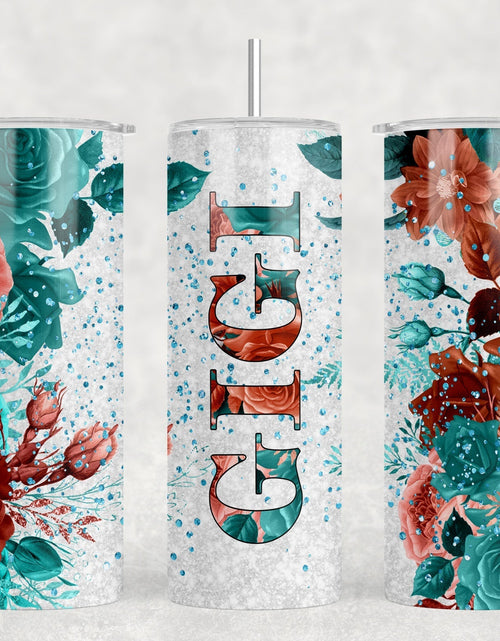 Load image into Gallery viewer, Floral Gigi - 20 oz Steel Skinny Tumbler - Optional Blue Tooth Speaker - Speaker Color will Vary by Rowdy Ridge Co
