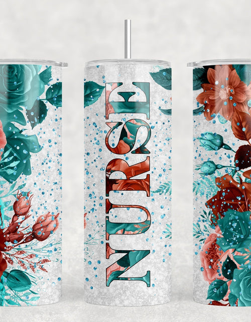 Load image into Gallery viewer, Floral Nurse - 20 oz Steel Skinny Tumbler - Optional Blue Tooth Speaker - Speaker Color will Vary by Rowdy Ridge Co
