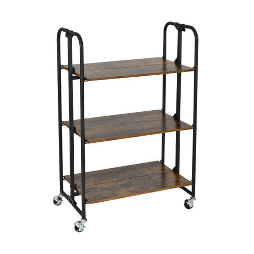 Load image into Gallery viewer, Foldable Rolling Cart with Storage Shelves for Kitchen-3-Tier
