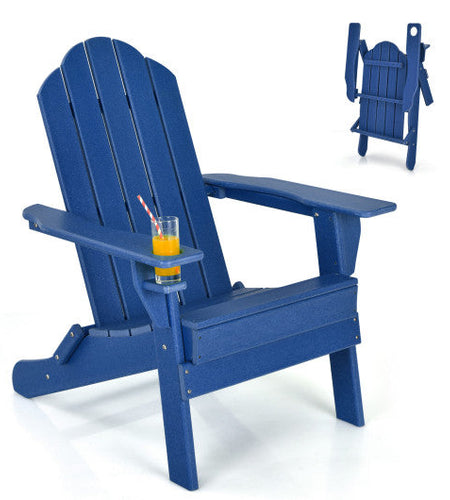 Foldable Weather Resistant Patio Chair with Built-in Cup Holder-Navy