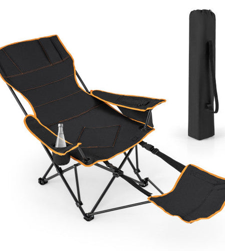 Folding Camping Chair with Footrest Camping Lounge Chair with Carry Bag-Black