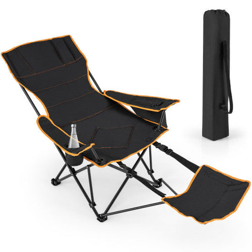 Load image into Gallery viewer, Folding Camping Chair with Footrest Camping Lounge Chair with Carry Bag-Black
