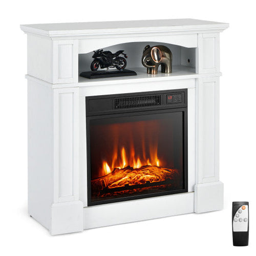 Load image into Gallery viewer, 18 Inch 1400W Electric TV Stand Fireplace with Shelf-White
