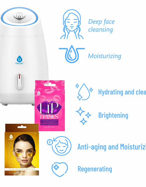 Load image into Gallery viewer, Pursonic Deluxe Facial Steamer with 6 Soothing Eye Masks &amp; 6 Nourishing Lip Masks by Pursonic
