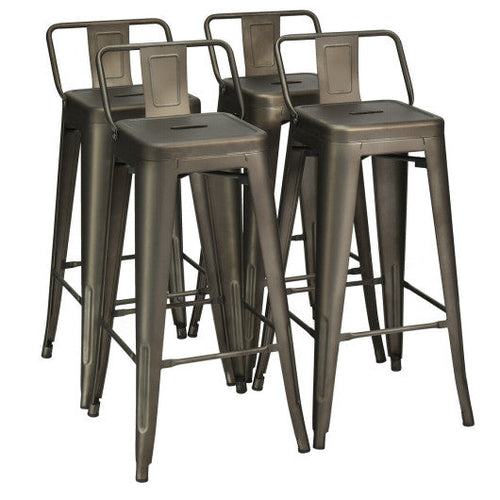 Load image into Gallery viewer, 30 Inch Set of 4 Metal Counter Height Barstools with Low Back and Rubber Feet-Gun
