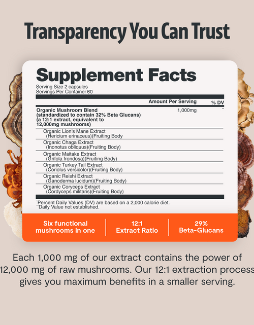 Load image into Gallery viewer, Organic Mushroom Complex Supplement Capsules
