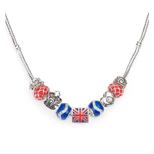 Load image into Gallery viewer, Silver Plated 'London Union Jack' British Charm Bead Necklace by Liberty Charms USA
