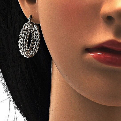 Load image into Gallery viewer, RMZ GOLD NYC Rhodium White Gold 3 Row Cable Earring
