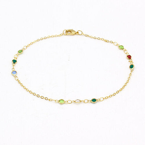 Load image into Gallery viewer, RMZ GOLD NYC 18K GOLD Dainty Multi Color CRYSTAL ANKLE BRACELET
