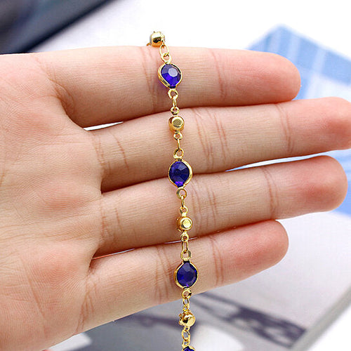 Load image into Gallery viewer, 18K Gold Blue Crystal Ankle Bracelet
