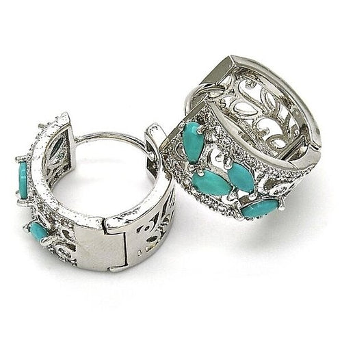 Load image into Gallery viewer, RMZ GOLD NYC 14K White Gold Teardrop Turquoise Leaf Design and Cubic Zirconia – Rhodium Tone

