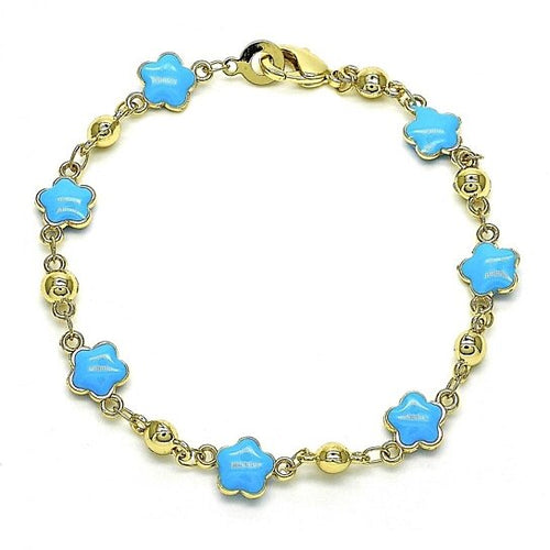 Load image into Gallery viewer, RMZ GOLD NYC 14K Gold High Polish Finish Turquoise Enamel Flower Bracelet 8 Inches Women Teens

