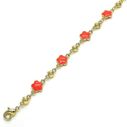 Load image into Gallery viewer, RMZ GOLD NYC 14K Gold High Polish Finish CoraL Enamel Flower Bracelet 8 Inches Women Teens
