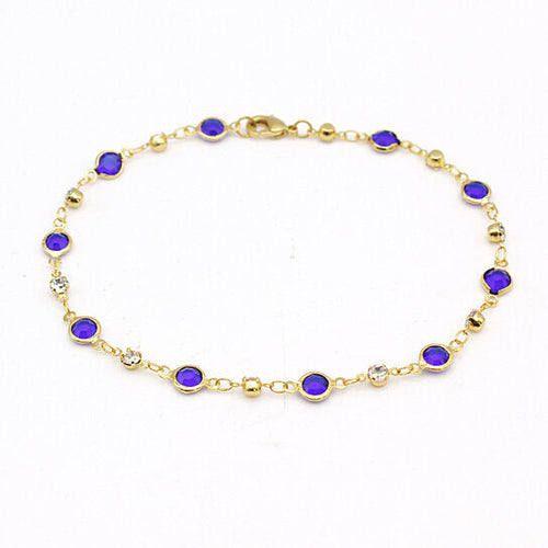Load image into Gallery viewer, 18K Gold Blue Crystal Ankle Bracelet
