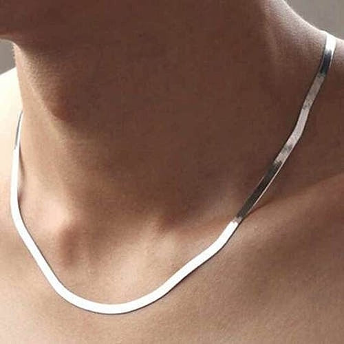 Load image into Gallery viewer, RMZ Gold NYC Italian Unisex 14K White Gold Plated Herringbone Flat Necklace – 24''
