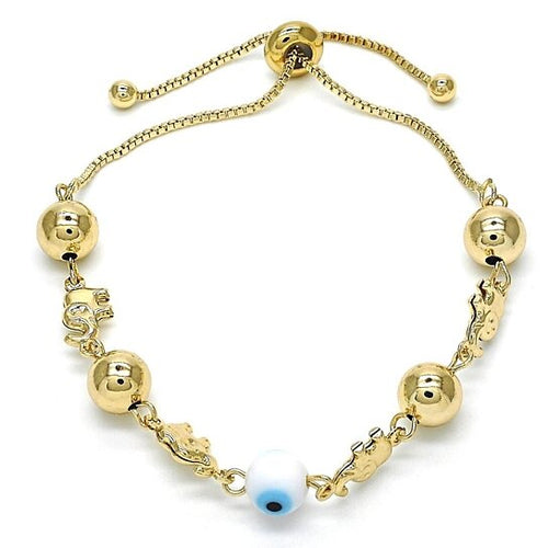 Load image into Gallery viewer, Elephant Ball Evil Eye Adjustable Bracelet 14K Gold
