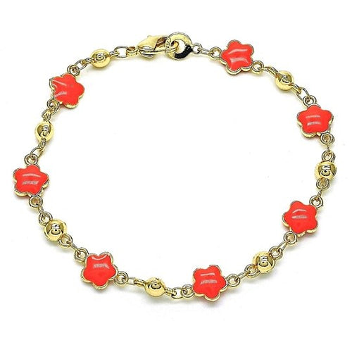 Load image into Gallery viewer, RMZ GOLD NYC 14K Gold High Polish Finish CoraL Enamel Flower Bracelet 8 Inches Women Teens

