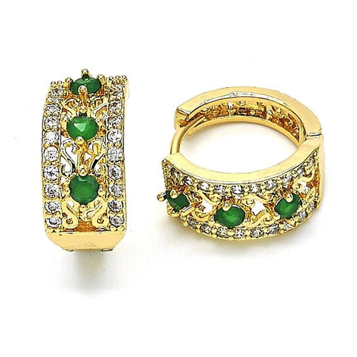 Load image into Gallery viewer, RMZ GOLD NYC 14k Gold Lab Created Emerald Hoop Earring Earrings

