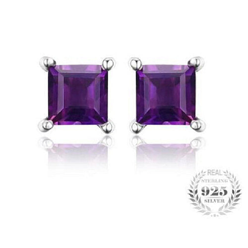 Load image into Gallery viewer, 925 Purple Square Shape Stud Earrings
