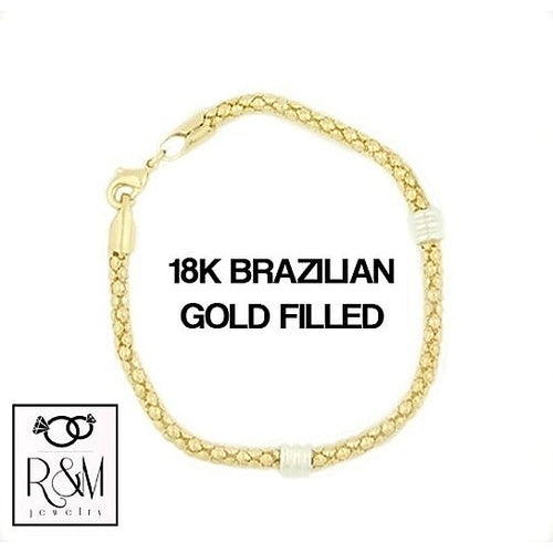 Load image into Gallery viewer, RMZ GOLD NYC 18k Gold 2 Tone Rhodium Filled High Polish Finish with Sterling Silver Popcorn Bracelet
