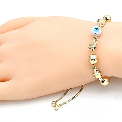 Load image into Gallery viewer, Elephant Ball Evil Eye Adjustable Bracelet 14K Gold
