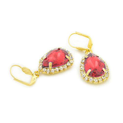 Load image into Gallery viewer, 18k Gold Garnet Crystal Hanging Earrings
