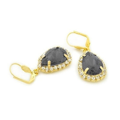 Load image into Gallery viewer, Gold Genuine Black Yellow Crystal Tear Drop Hanging Earrings
