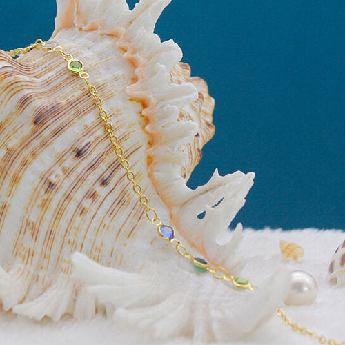 Load image into Gallery viewer, RMZ GOLD NYC 18K GOLD Dainty Multi Color CRYSTAL ANKLE BRACELET

