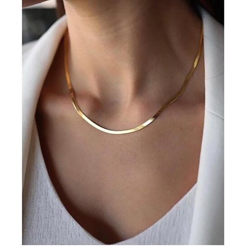 Load image into Gallery viewer, RMZ GOLD NYC 14k Gold Herringbone Necklace 20" Snake Chain, Elegant Gift for Mom or Mother's Day
