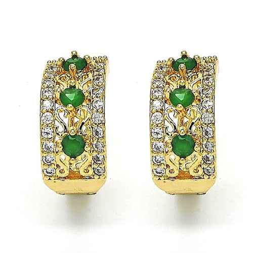 Load image into Gallery viewer, RMZ GOLD NYC 14k Gold Lab Created Emerald Hoop Earring Earrings
