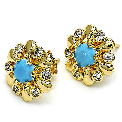 Load image into Gallery viewer, RMZ GOLD NYC 14K Gold Plated Flower Stud Earrings with Opal and Cubic Zirconia – High Polish Finish, Golden Tone
